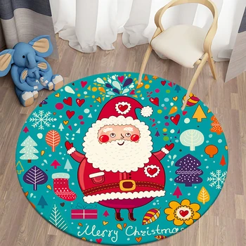 Коледен кръг на килима на Дядо Коледа, подложка за подови настилки, кухненски подложки, сладък черга, килим за хол, полиестер килим, декор за детска стая