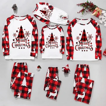 Коледна семейна дрехи с писмото принтом, Класическа клетчатая мека семейна облекло