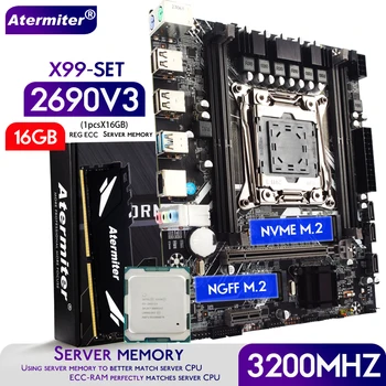 Комплект дънната платка Atermiter X99 D4 с процесор Xeon E5 2690 V3 LGA2011-3 2690v3 2690v3 16 GB, 3200 Mhz оперативна памет DDR4 REG ECC