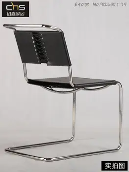 Конзола Стол Среден Античен маса за Хранене, Стол с Тръба от неръждаема стомана Обикновен Кожен стол на Баухаус