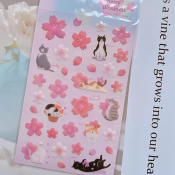 Корейски Внос на Оригинално BONITO Сладък Котки Сакура Кристал Капка PVC Стикери За Scrapbooking Сам Journal Стикер за Дневник Сладък Декор Подарък