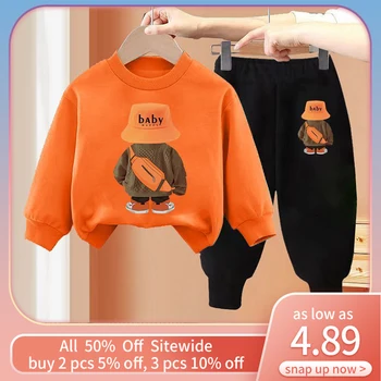 Корейски Детски комплект Есента на детски дрехи, пуловер Памук + спортни панталони, костюми, Модерен пуловер за момичета и момчета, Потници, Облекло, Hoody за деца