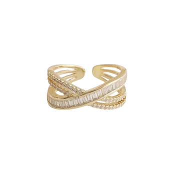 Корея, нов дизайн, мода декорация, 14, Истинско Златно покритие, пръстен с цирконий, Елегантна Жена Открывающееся Регулируем Пръстен