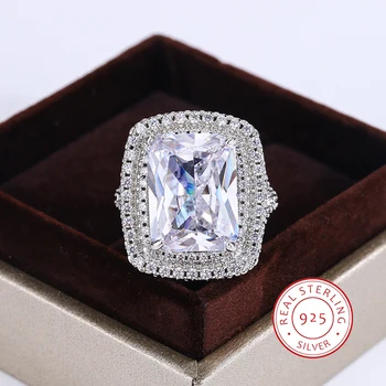 Красив сребърен пръстен S925 за жени, Луксозно Голям брилянтен пръстен с цирконий АААА, висококачествени вечерни декорация, подарък за годишнина