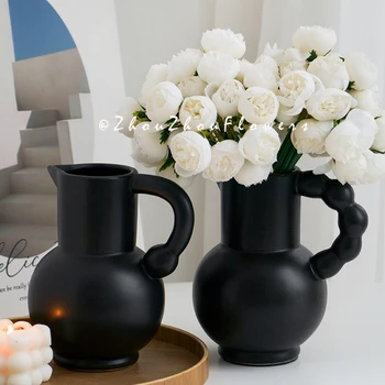 Креативен Черен чайник, Керамична ваза, Имитация на Роза, Букет Украса, хол, маса за Хранене, Ваза, Занаяти, подарък, декорация на дома