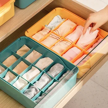Кутия за съхранение на дрехи Цветни домакински прибиращ се пластмасов шкаф за спалня, Чорапи, чорапогащи, Кутия за съхранение с капак