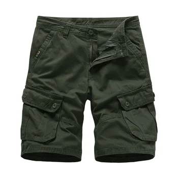 Къси панталони-карго Мъжки Памучни Бермуди Мъжки Летни Във военната стил С преки работни джобове Черни Къси панталони за всеки ден Армейските зелени Шорти за Мъже