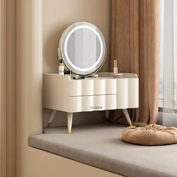 Лесен Луксозен Скрин с еркер, Модерен Лесен шкаф за съхранение, зареждане с масичка за малък апартамент с огледало, мебели за спалня