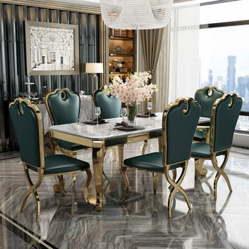 Лесен луксозен проста маса за хранене и стол от постмодерно мрамор във съчетание с домашен маса за хранене от неръждаема стомана в европейския и американския стил