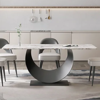 Лесен луксозна маса от ярка плоча правоъгълен домашен голям и малък модерен дизайнерски маса за хранене