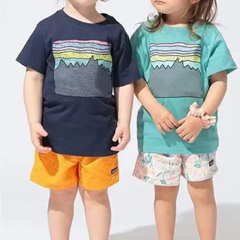 Летни Детски дрехи 100-150 см, Луксозна Памучен Ежедневни тениска Кремава на цвят, с къси ръкави и принтом За момчета и момичета