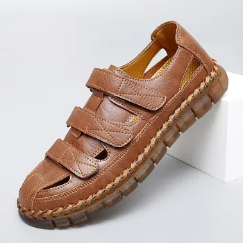 Летни Мъжки ежедневни модни кожени сандали, нескользящие износоустойчиви дишащи сандали