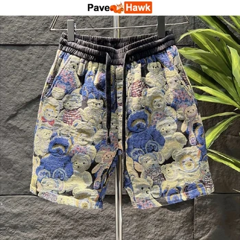 Летни къси Панталони с изображение на Мечка, Мъжки къси Панталони в Корейски стил, Дишащи Плажни бейзболни шорти, Спортни Преки, Къси панталони за Фитнес, мъжки