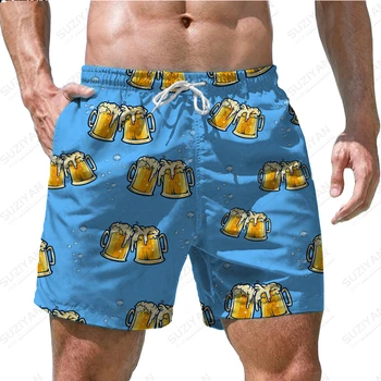 Летни модни мъжки къси панталони, Хавайски плажни панталони с 3D принтом, ежедневни мъжки плажни шорти Свободен размер, дишащи бързо съхнещи шорти