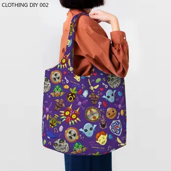 Лилаво Zeldas Symbol Pattern Продуктова чанта-тоут, чанти за пазаруване, Женствена чанта за игри, Холщовая чанта за пазаруване, чанти Голям капацитет