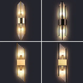 Луксозен стъклен монтиран на стената лампа за дневна спални хотел, нощни творчески led Crystal закрит осветление за дома ТВ фон декор