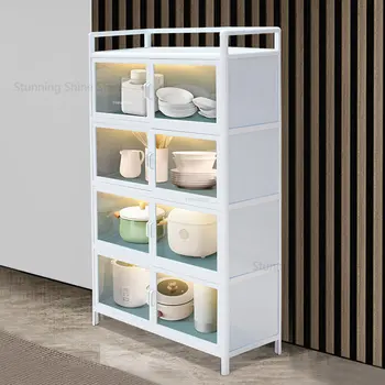 Луксозни Стъклени Шкафове, шкаф от алуминиева сплав за всекидневната, Креативна Домашна кухненски мебели, Бял шкаф за съхранение на съдове за готвене