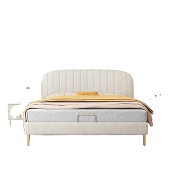 Луксозни и Модерни мебели за Спални, Спален комплект, Рамка на легло От масивно Дърво, Двойно Кожено легло King Size