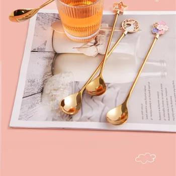Лъжица за цветя на череши от неръждаема стомана, Кафе Десерт лъжица, Чаена лъжичка, Креативна Скъпа посуда, инструменти за смесване на кухненски аксесоари