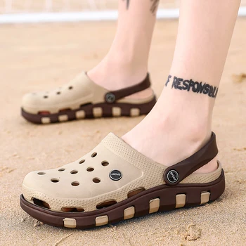 Лятна плажна обувки за мъже, Новост 2023 година, обувките си-сабо със затворени пръсти, Модни дишащи мъжки сандали без закопчалка, улични ежедневни чехли