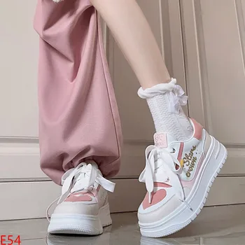 Малки Бели обувки, Дамски Нова ежедневни обувки на дебела подметка, Дишаща и универсална Розови обувки за настолни игри, Дамски спортни обувки