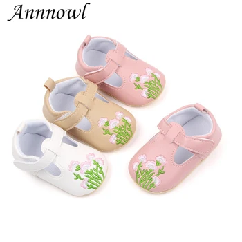 Марка обувки за новородени момичета, детски модни обувки Принцеса с бродерия подметка и цветя за деца, обувки за деца от 0-1 години