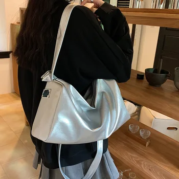 Маркови Дизайнерски дамски Шик бостонские чанти от изкуствена кожа 2023, Нова тенденция е лесна чанта през рамо, Сребристо-бели, Розови торбички, възглавници, голяма чанта