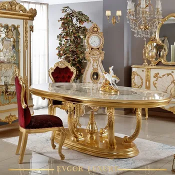 Маси и столове от масивно дърво на френския двор, изработени по поръчка, на Европейския луксозен дългата маса за хранене, мебели за трапезария в стил барок