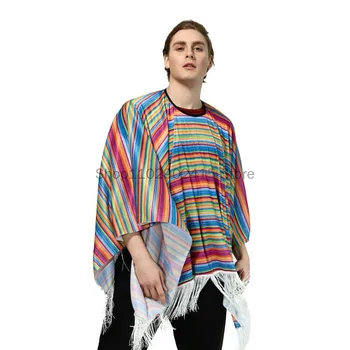 Мексиканското пончо на средновековния човек, цветни забавни мексикански пелерини, празнични костюми за нощуване на открито, Фантазия ваканция
