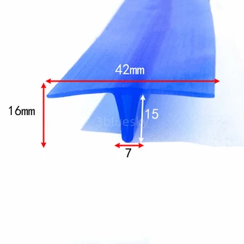 Мерки и теглилки на защитния екран с Т-образен кант от силиконов каучук 42 x 16 mm, хранително-син