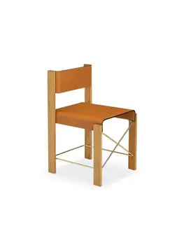 Минималистична трапезария стол от естествена кожа, Лек Луксозен Дизайнерски Семеен Дъбов Висококачествен Кожен Стол за книги