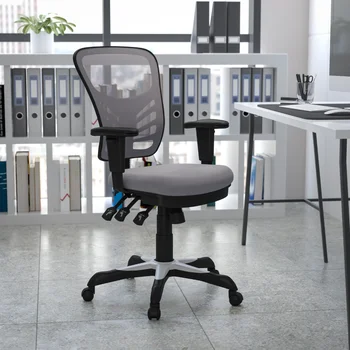 Многофункционално офис стол със средна облегалка от сиви очи, Ергономичен Офис стол за мениджъри, с регулируеми подлакътници