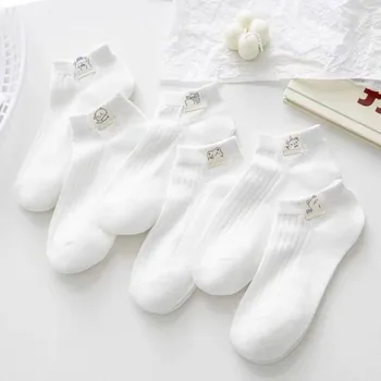 Модерен 5 Чифта Чорапи, Дамски Елегантни Ретро чорапи от полиестер и памук с ниска шнорхел, Дишащи Ежедневни памучни къси чорапи за момичета