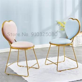 Модерен Златен Железен стол за грим, Леки Луксозни Столове с формата на Сърце Феи, Домашна Облегалка, Мебели за спални, Столове за трапезария