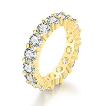 Модерен Пръстен на пръста си с кръгли бели Цирконием 4 мм на един ред, масивни позлатени пръстени за мъже и жени, Размерът на САЩ 678910, Наращиваемые бижута