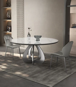 Модерен, минималистичен и луксозна маса за хранене, италиански минималистичен домакински кръгла маса за хранене със завъртане на масата