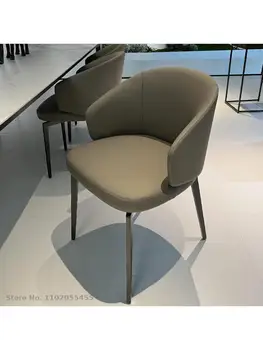 Модерен минималистичен кожен стол за хранене ресторант домашен италиански минималистичен мек стол-чанта дизайнерски стол за книги, стол за грим