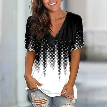 Модерна дамска риза райе с градиентным графичен 3D Принтом, Лятна тениска с къс ръкав, Дрехи от полиэстерового влакна голям размер