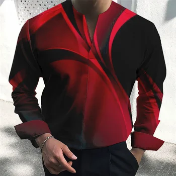 Модерна мъжка риза с принтом с висока разделителна способност, меки и удобни, ежедневни улични извивки, ивици и ярки цветове