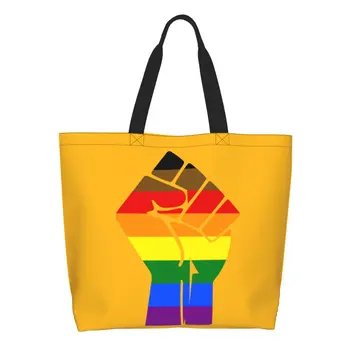 Модерна черна чанта-тоут Lives Matter Fist с принтом ЛГБТ-прайда Plag, здрава холщовая пазарска чанта на рамото, чанта за лесбийките и гейовете