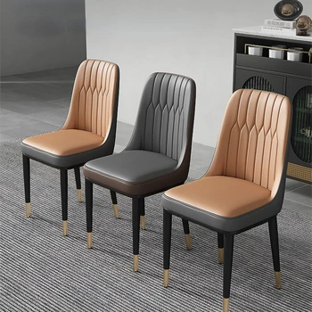Модерни трапезни столове в скандинавски стил, Проста всекидневна, Творчески Луксозни Трапезни столове от изкуствена кожа, Кухня, богат на функции мебели за дома