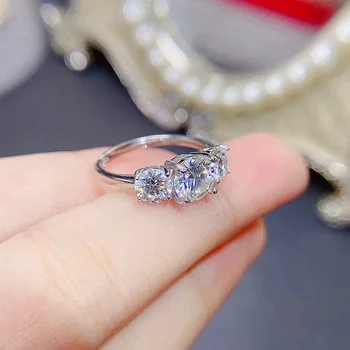 Модно Годежен пръстен с Муассанитом за Жени 5 мм, 6,5 мм, само на 2 карата, D-Цветно Сребърен Пръстен с Муассанитом 925 проба с Златен Кант