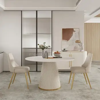 Мрамор кръгла маса за хранене, домашен малка маса за хранене и стол, луксозно съчетание на минималистичной мебели за дома