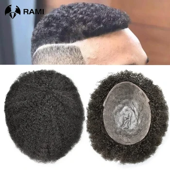 Мъжка перука за къдрава коса, Здрава инъекционная система за изкуствена коса за черните мъже, Перуки, изработени от човешка коса, мъжки протеза за коса, Перуки за мъже