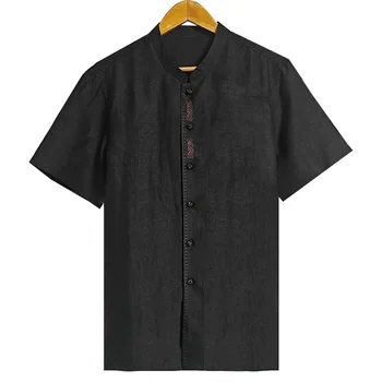 Мъжка риза от китайската бродирани копринени марля с яка-часова, Лятна Риза с къс ръкав в китайски стил, топ от коприна тутового дърво 6019