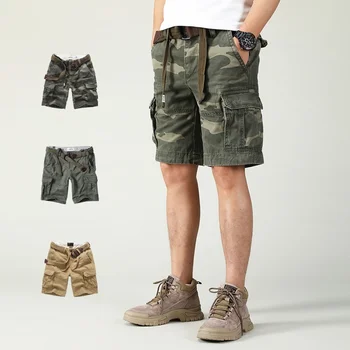 Мъжки Летни шорти-карго с колан, Тактически военни, Армейските, зелени, Ежедневни, плажни, на улицата, Модни