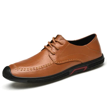 Мъжки Лоферы, Меки обувки от естествена кожа, Мъжки Ежедневни обувки, Мокасини, Дишащи обувки за шофиране ръчна изработка, Удобни обувки-Oxfords върху плоска подметка