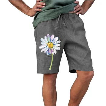 Мъжки Модни Ежедневни Летни къси Панталони за Йога с флорални Принтом и джоб на съвсем малък, Шорти за тренировки, Мъжки опаковка, Удобна пяна с памет ефект