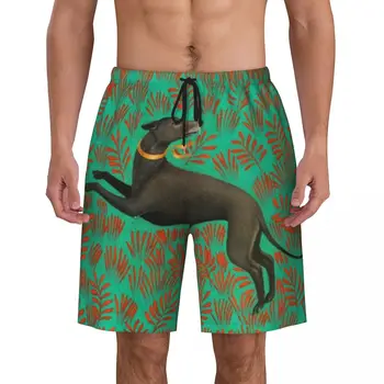 Мъжки бански с художествен принтом Sihthound Greyhound Flowers, бързо съхнещи бански костюми, плажни шорти за кучета, къси панталони за животните