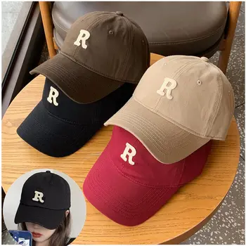 Мъжки и дамски бейзболна шапка, Регулируем Ежедневни Бродирани буквата R, Памук прическа е Унисекс, однотонная ежедневни шапка